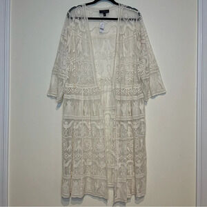 NWT LANE BRYANT Beachy Boho Embroidered Lace Long Sleeve Mesh Swim Coverup